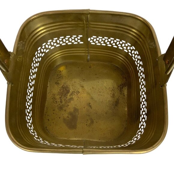 Solid Brass Square Pierced Ribbed Basket From India Decorative Container - Picture 6 of 9